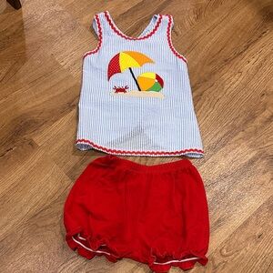 NWOT Three Sisters Beach Ball Blue and White Striped Matching Bloomer Set 2T